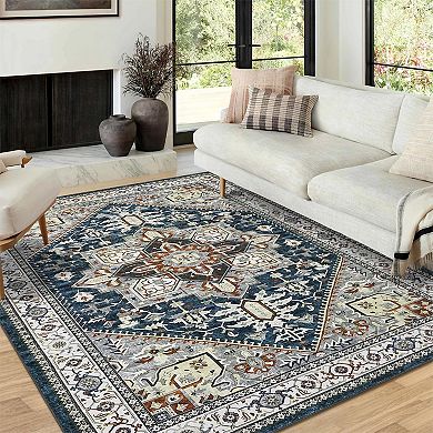 ANIXOL Vintage Persian Maple Printed Imitation Cashmere Rug, Machine Washable