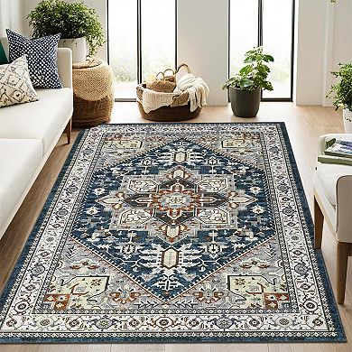 ANIXOL Vintage Persian Maple Printed Imitation Cashmere Rug, Machine Washable