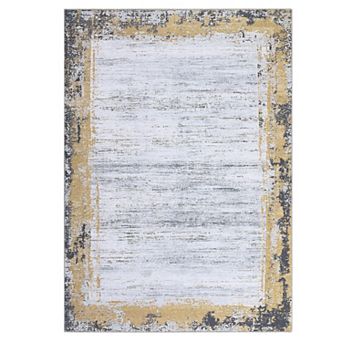 Washable Area Rug, Stain-Resistant Non-Slip Modern Geometric Bordered Rug for Living Room Farmhouse