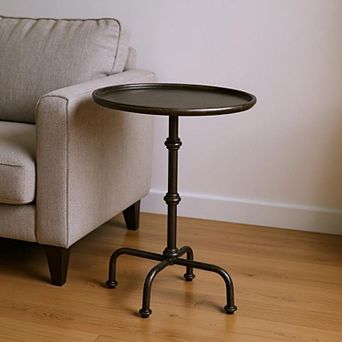 HomeRoots 26" Gray Aluminum Oval Pedestal End Table