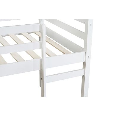 Solid Wood Twin Loft Bed with Ladder and Strengthened Slats White