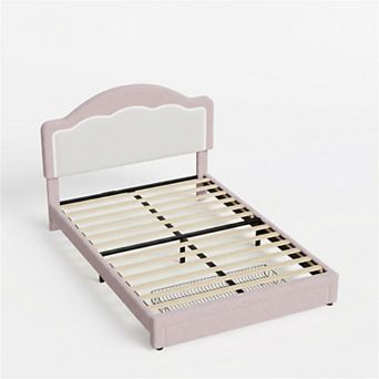 Platform Bed Frame - Sherpa Fabric LED Headboard Slat Support No Box Spring Needed, With Drawer