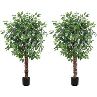Artificial Ficus Tree with White Planter, Realistic Faux Silk Indoor Outdoor Plant