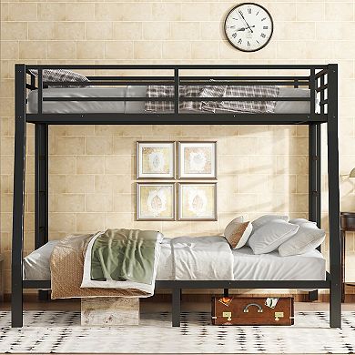 Metal Full XL over Queen Bunk Bed Space Saving Noise Reduced No Box Spring Needed Black