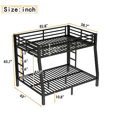 Metal Full XL over Queen Bunk Bed Space Saving Noise Reduced No Box Spring Needed Black