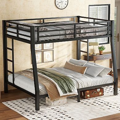 Metal Full XL over Queen Bunk Bed Space Saving Noise Reduced No Box Spring Needed Black