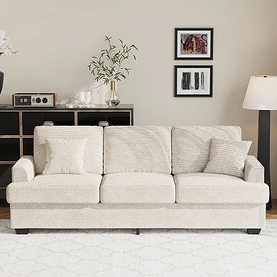 Modern Deep Seat Couch with 2 Throw Pillows, Upholstered Cushion & Removable Cover, Comfy Couch