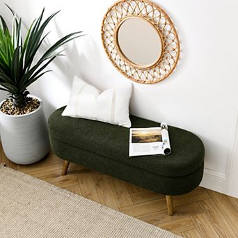 Ottoman Oval Storage Bench with Rubber Wood Legs Green