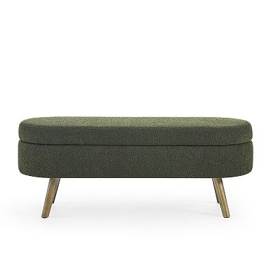Ottoman Oval Storage Bench with Rubber Wood Legs Green