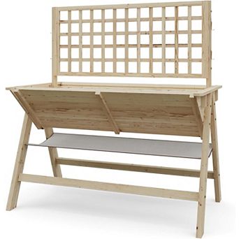 2-in-1 Wooden Raised Garden Bed, Outdoor Planter Box for Climbing Vegetables, and Flowers