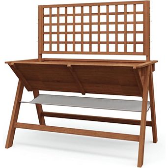 2-in-1 Wooden Raised Garden Bed, Outdoor Planter Box for Climbing Vegetables, and Flowers