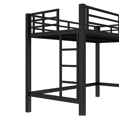 Twin XL Size Metal Loft Bed with Easy Climbing Ladder and Guardrails Black