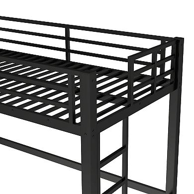 Twin XL Size Metal Loft Bed with Easy Climbing Ladder and Guardrails Black