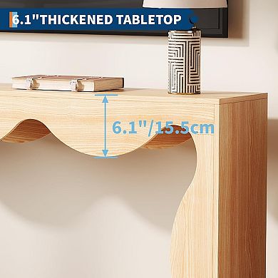 63" Rustic Scalloped Entryway Console Table with Storage for Behind Couch