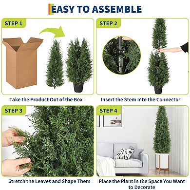 Artificial Cedar Trees 2 Pack UV Resistant for Indoor and Outdoor Use with Cement Base