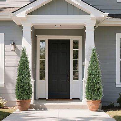 Artificial Cedar Trees 2 Pack UV Resistant for Indoor and Outdoor Use with Cement Base