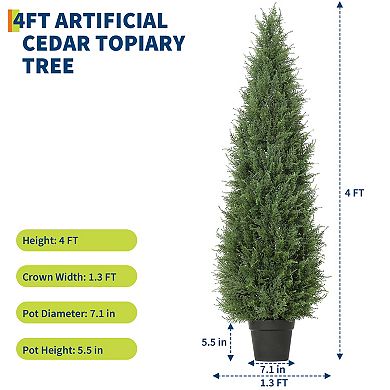 Artificial Cedar Trees 2 Pack UV Resistant for Indoor and Outdoor Use with Cement Base