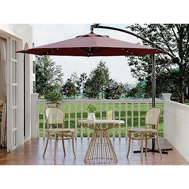 10FT Cantilever Patio Umbrella with Solar LED Lights Heavy Duty, UV Protection Cross Base