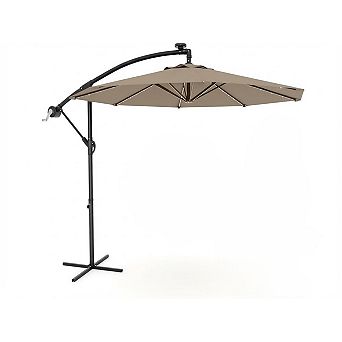 10FT Cantilever Patio Umbrella with Solar LED Lights Heavy Duty, UV Protection Cross Base
