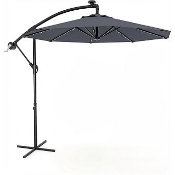10FT Cantilever Patio Umbrella with Solar LED Lights Heavy Duty, UV Protection Cross Base