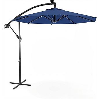 10FT Cantilever Patio Umbrella with Solar LED Lights Heavy Duty, UV Protection Cross Base