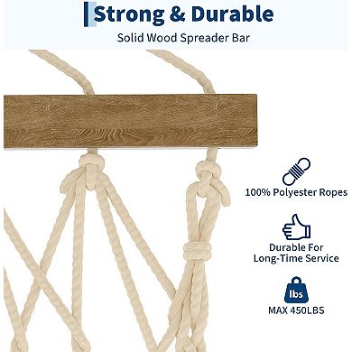 Quilted Double Hammock with Hardwood Bars & Pillow, 450lb Outdoor Hammock