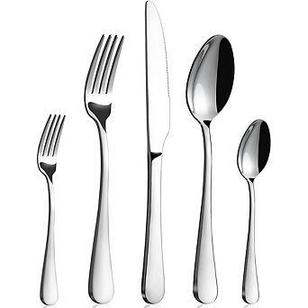Stainless Steel Flatware Set for 4, 20 pc Mirror Polished, Dishwasher Safe