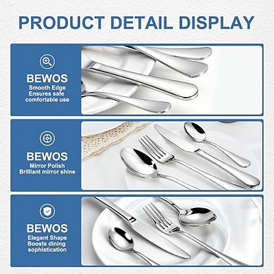 Stainless Steel Flatware Set for 4, 20-Piece Mirror Polished, Dishwasher Safe