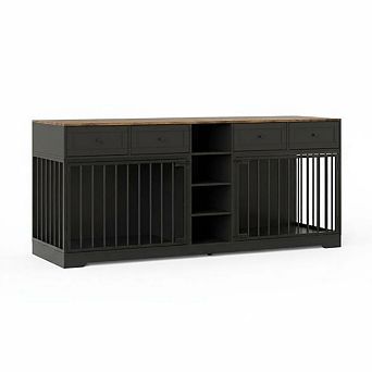 ANIXOL Double Dog Crate Cabinet, Rustic Design with Storage