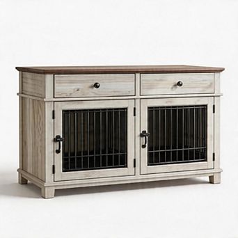 ANIXOL Double Dog Crate Cabinet, Rustic Design with Storage