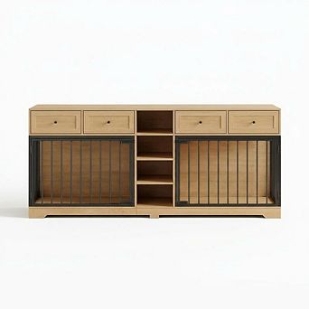 ANIXOL Double Dog Crate Cabinet, Rustic Design with Storage