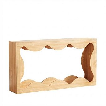 Farmhouse Console Table for Entryway,Slim Wood Scalloped Sofa Table Behind Couch with Storage Shelf