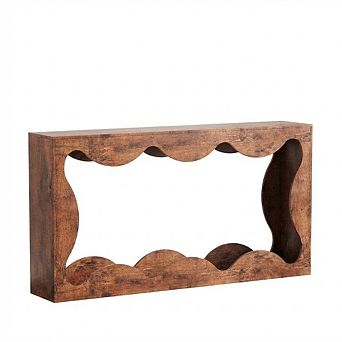 Farmhouse Console Table for Entryway,Slim Wood Scalloped Sofa Table Behind Couch with Storage Shelf