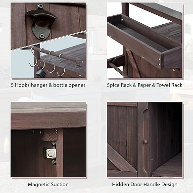 K&K Outdoor Kitchen Cart Solid Wood Grill Table Stainless Steel Dark Brown