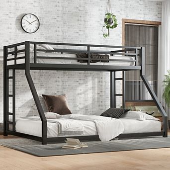 Metal Twin XL over Queen Bunk Bed Space Saving Noise Reduced No Box Spring Needed Black