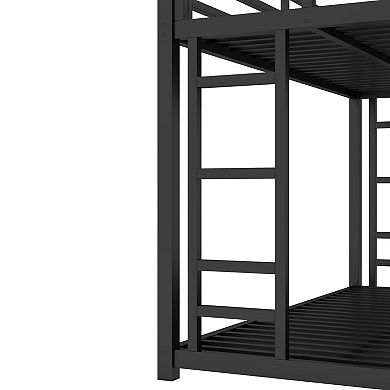 Metal Twin XL over Queen Bunk Bed Space Saving Noise Reduced No Box Spring Needed Black