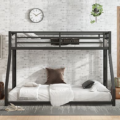 Metal Twin XL over Queen Bunk Bed Space Saving Noise Reduced No Box Spring Needed Black