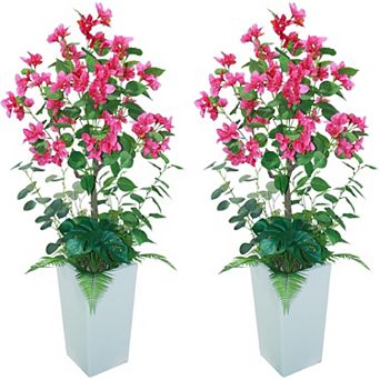 2Pack Artificial Bougainvillea Tree with Flowers, 4FT Faux Plants, for Home Porch Patio