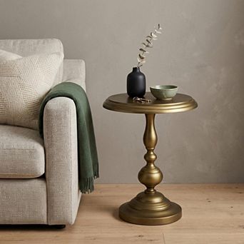 HomeRoots 24" Brass Aluminum Round Pedestal End Table