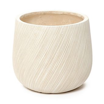 LuxenHome 14" Dia Large Plant Pot with Drainage, Texutred Round Planter for Indoor and Outdoor