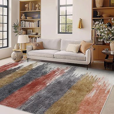 Washable Area Rugs Modern Print Distressed Rugs Soft LowPile with Rubber Backing