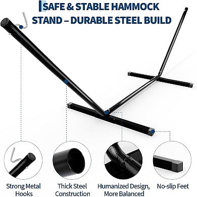 12FT Steel Hammock Stand, 450lb Portable 2-Person Hammock Frame for Patio Backyard