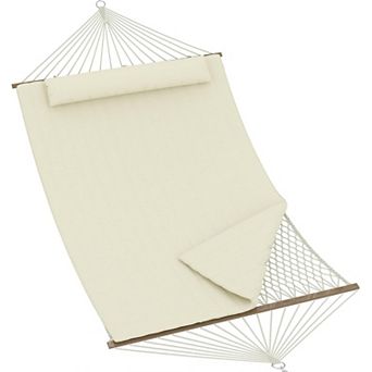 2-Person Quilted Hammock with Stand, Cotton Rope, Steel Frame, Pillow, 500lb for Patio & Garden