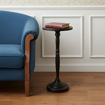 HomeRoots 22" Black Aluminum Round Drink Size Pedestal End Table