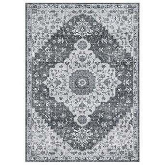 Area Rug Non-Shedding Low Pile Vintage Oriental Medallion Floral Printed Carpet