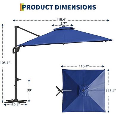 10 x 10 ft Large Cantilever Patio Umbrella, Outdoor Shade for Backyard Deck Pool Tanning