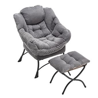 Lazy Chair with Ottoman Modern Lounge Accent Chair Armrests Side Pocket Grey