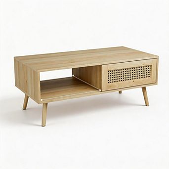 ANIXOL Sliding Storage Rattan-Look Particleboard Coffee Table