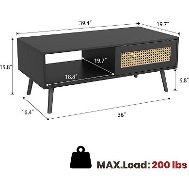 ANIXOL Sliding Storage Rattan-Look Particleboard Coffee Table
