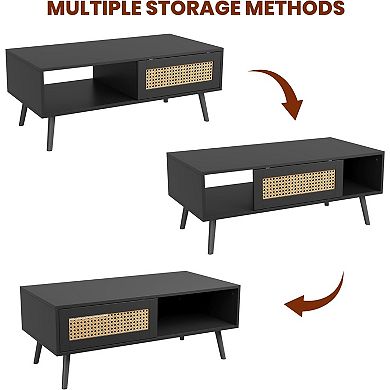 ANIXOL Sliding Storage Rattan-Look Particleboard Coffee Table